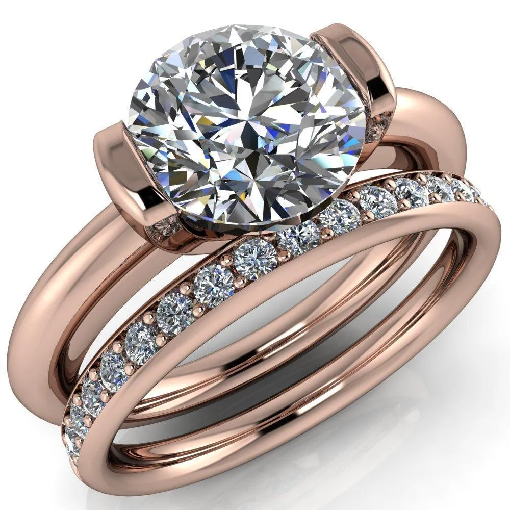Marika Round Center Stone Shaped U Gallery with Upper and Lower Rail Set Solitaire Ring
