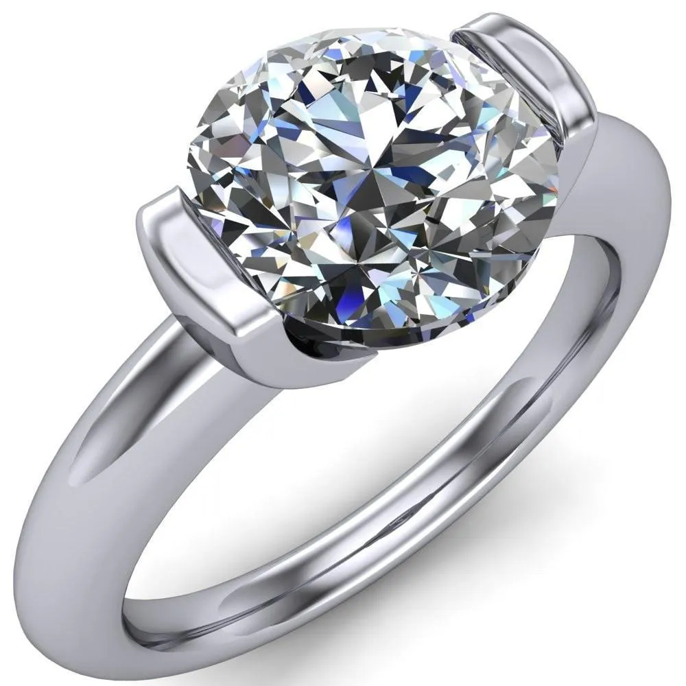 Marika Round Center Stone Shaped U Gallery with Upper and Lower Rail Set Solitaire Ring