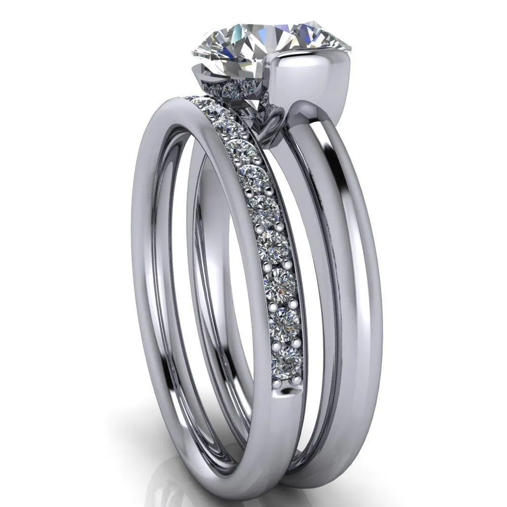 Marika Round Center Stone Shaped U Gallery with Upper and Lower Rail Set Solitaire Ring