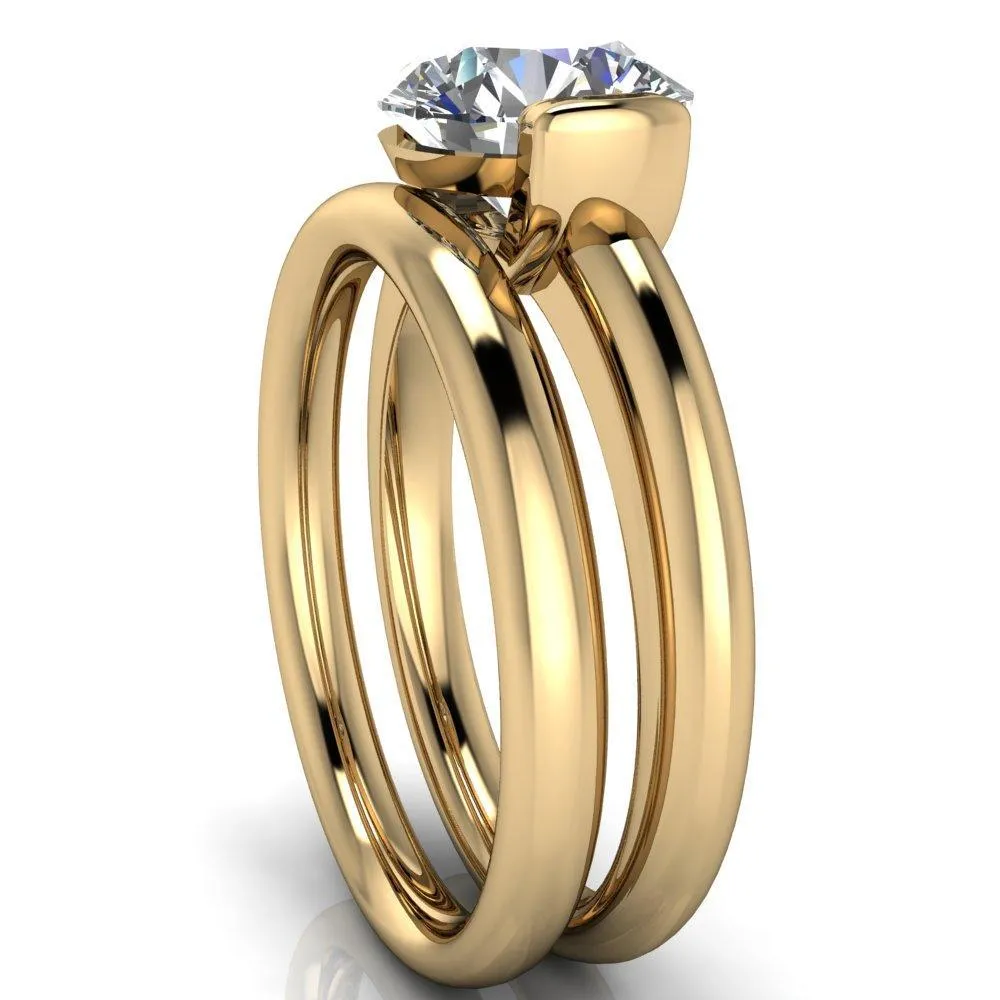 Marika Round Center Stone Shaped U Gallery with Upper and Lower Rail Set Solitaire Ring
