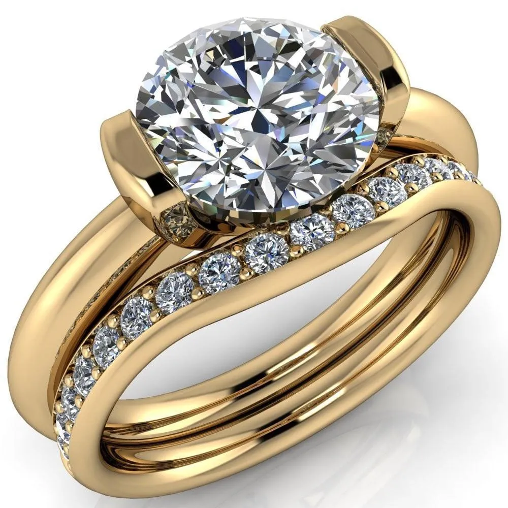 Marika Round Center Stone Shaped U Gallery with Upper and Lower Rail Set Solitaire Ring
