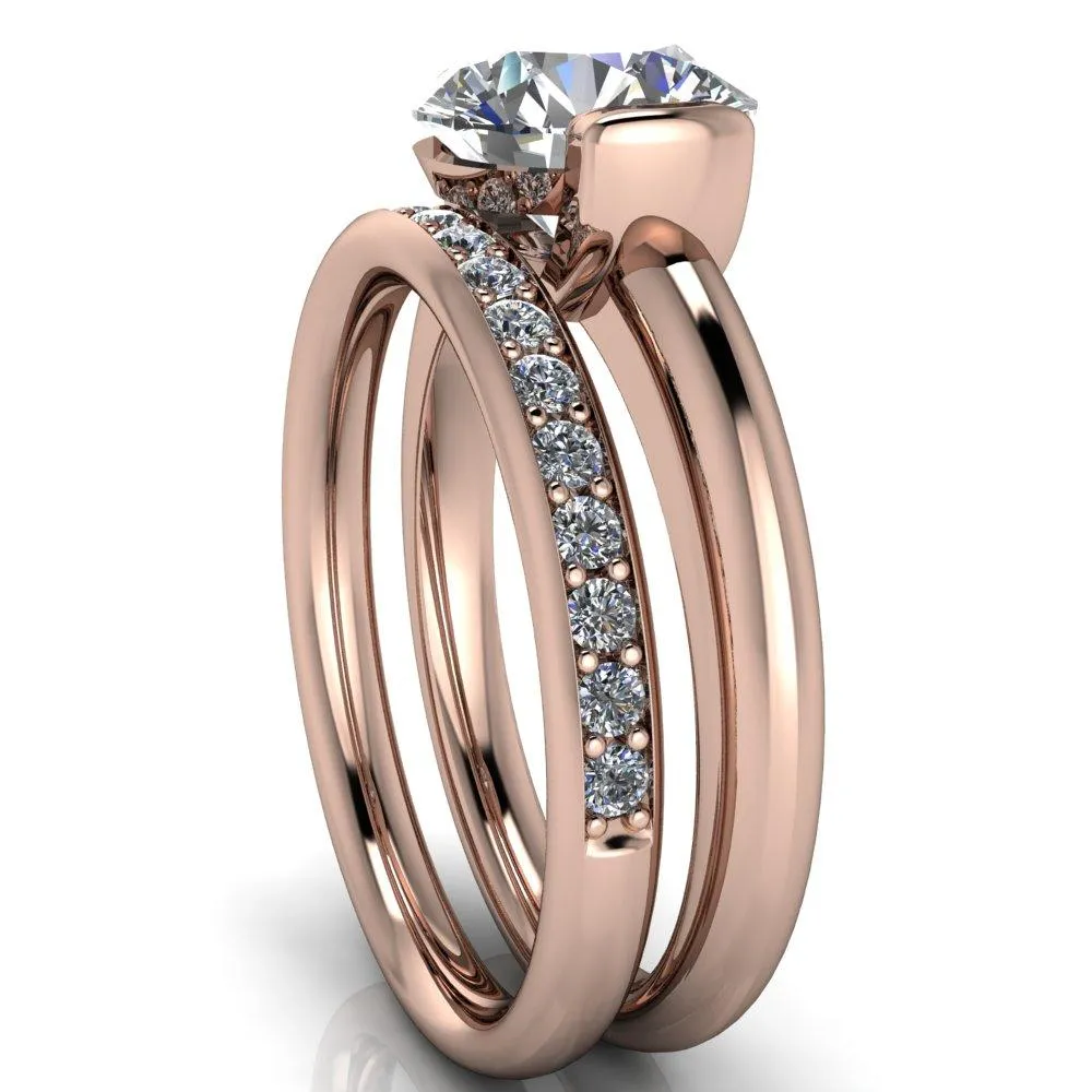 Marika Round Center Stone Shaped U Gallery with Upper and Lower Rail Set Solitaire Ring