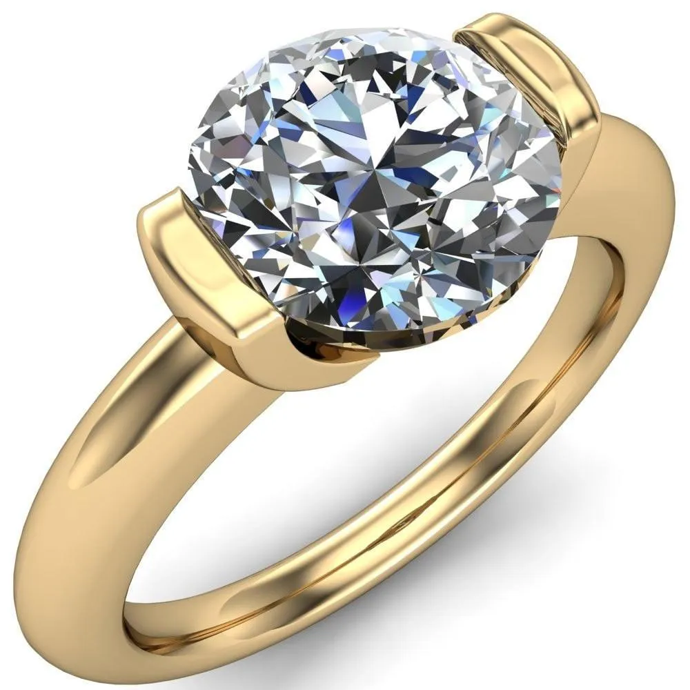 Marika Round Center Stone Shaped U Gallery with Upper and Lower Rail Set Solitaire Ring