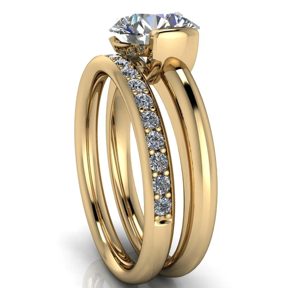 Marika Round Center Stone Shaped U Gallery with Upper and Lower Rail Set Solitaire Ring