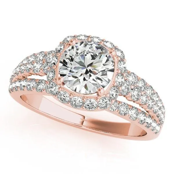 Marion Round Center Stone Halo Triple Diamond Engagement Ring