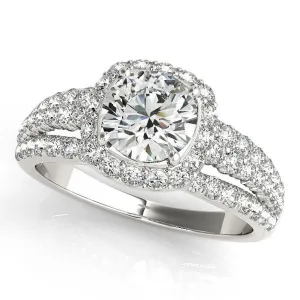 Marion Round Center Stone Halo Triple Diamond Engagement Ring