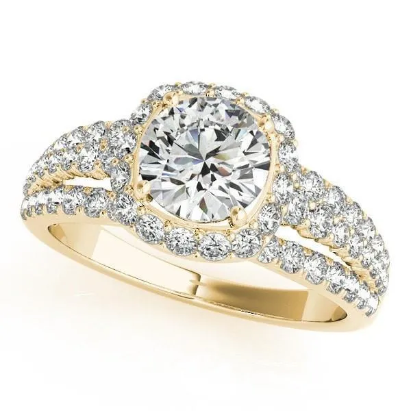 Marion Round Center Stone Halo Triple Diamond Engagement Ring
