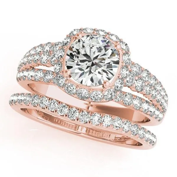 Marion Round Center Stone Halo Triple Diamond Engagement Ring