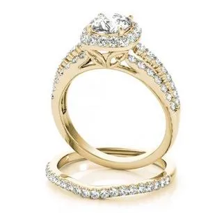 Marion Round Center Stone Halo Triple Diamond Engagement Ring