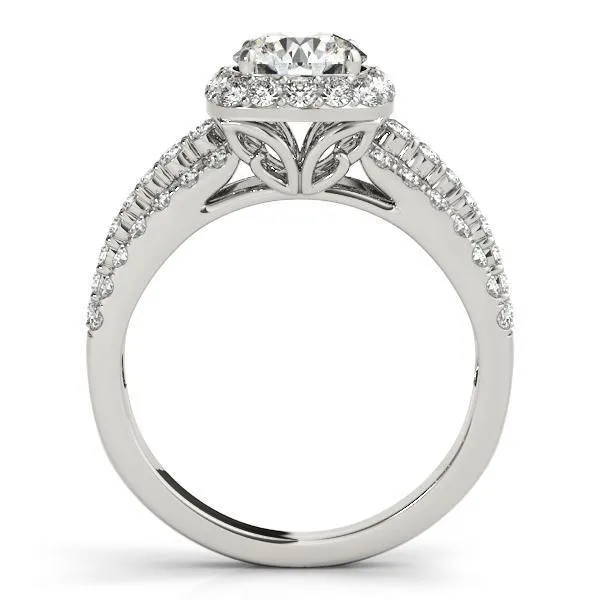 Marion Round Center Stone Halo Triple Diamond Engagement Ring