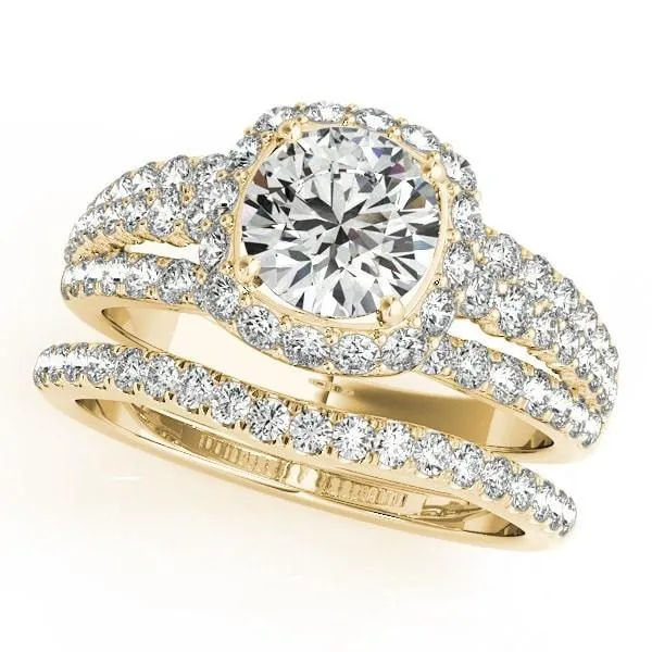 Marion Round Center Stone Halo Triple Diamond Engagement Ring