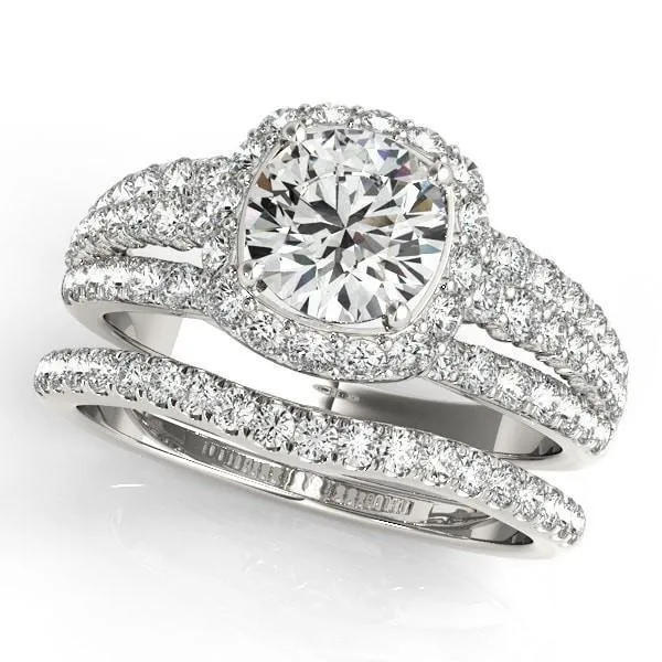 Marion Round Center Stone Halo Triple Diamond Engagement Ring