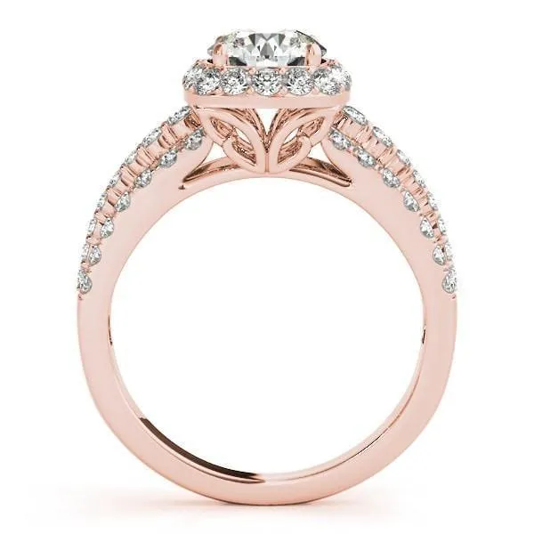 Marion Round Center Stone Halo Triple Diamond Engagement Ring