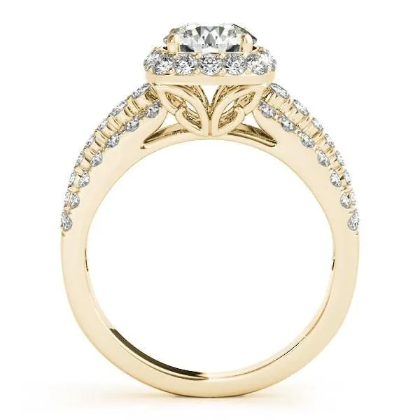 Marion Round Center Stone Halo Triple Diamond Engagement Ring