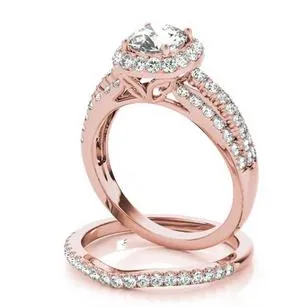 Marion Round Center Stone Halo Triple Diamond Engagement Ring