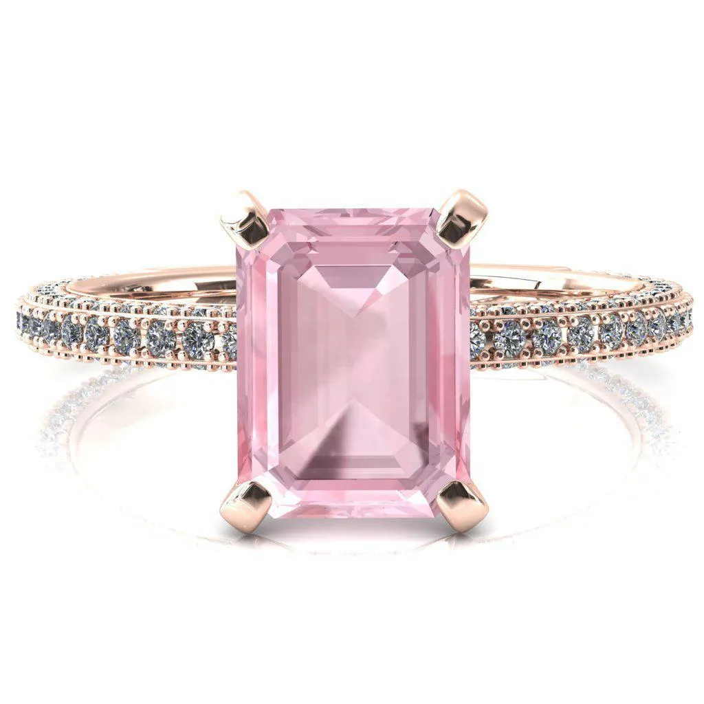 Mariyah Emerald Pink Sapphire 4 Prong 3/4 Eternity 3 Sided Diamond Shank Engagement Ring