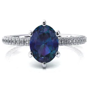 Mariyah Oval Alexandrite 6 Prong 3/4 Eternity 3 Sided Diamond Shank Engagement Ring