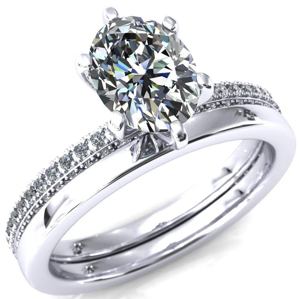 Mariyah Oval Center Stone 6 Prong 3/4 Eternity 3 Sided Diamond Shank Engagement Ring