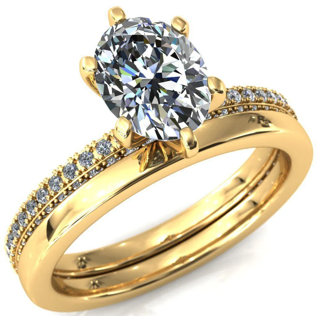 Mariyah Oval Center Stone 6 Prong 3/4 Eternity 3 Sided Diamond Shank Engagement Ring