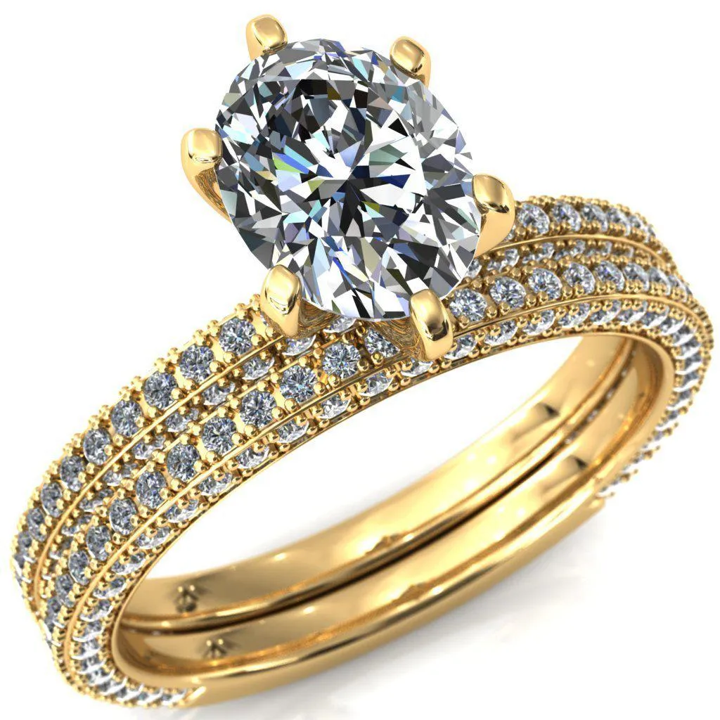 Mariyah Oval Center Stone 6 Prong 3/4 Eternity 3 Sided Diamond Shank Engagement Ring