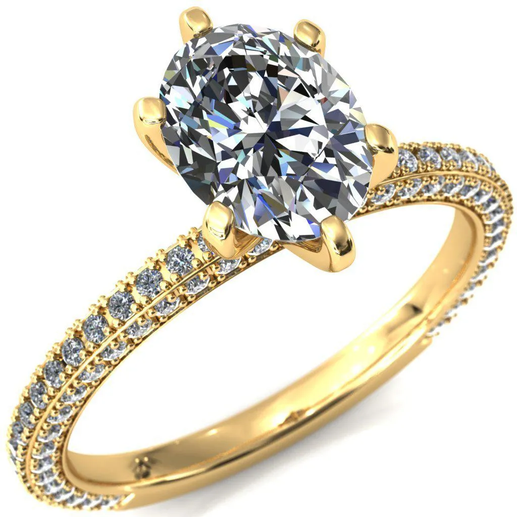 Mariyah Oval Center Stone 6 Prong 3/4 Eternity 3 Sided Diamond Shank Engagement Ring