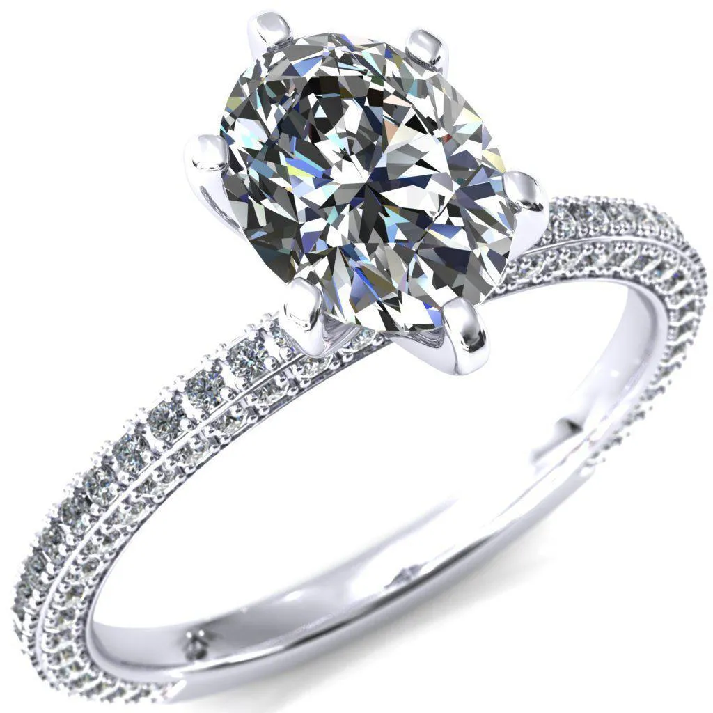 Mariyah Oval Center Stone 6 Prong 3/4 Eternity 3 Sided Diamond Shank Engagement Ring
