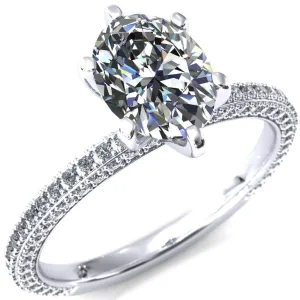 Mariyah Oval Center Stone 6 Prong 3/4 Eternity 3 Sided Diamond Shank Engagement Ring
