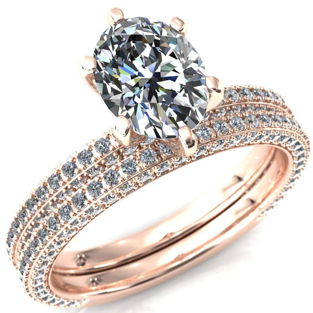 Mariyah Oval Center Stone 6 Prong 3/4 Eternity 3 Sided Diamond Shank Engagement Ring