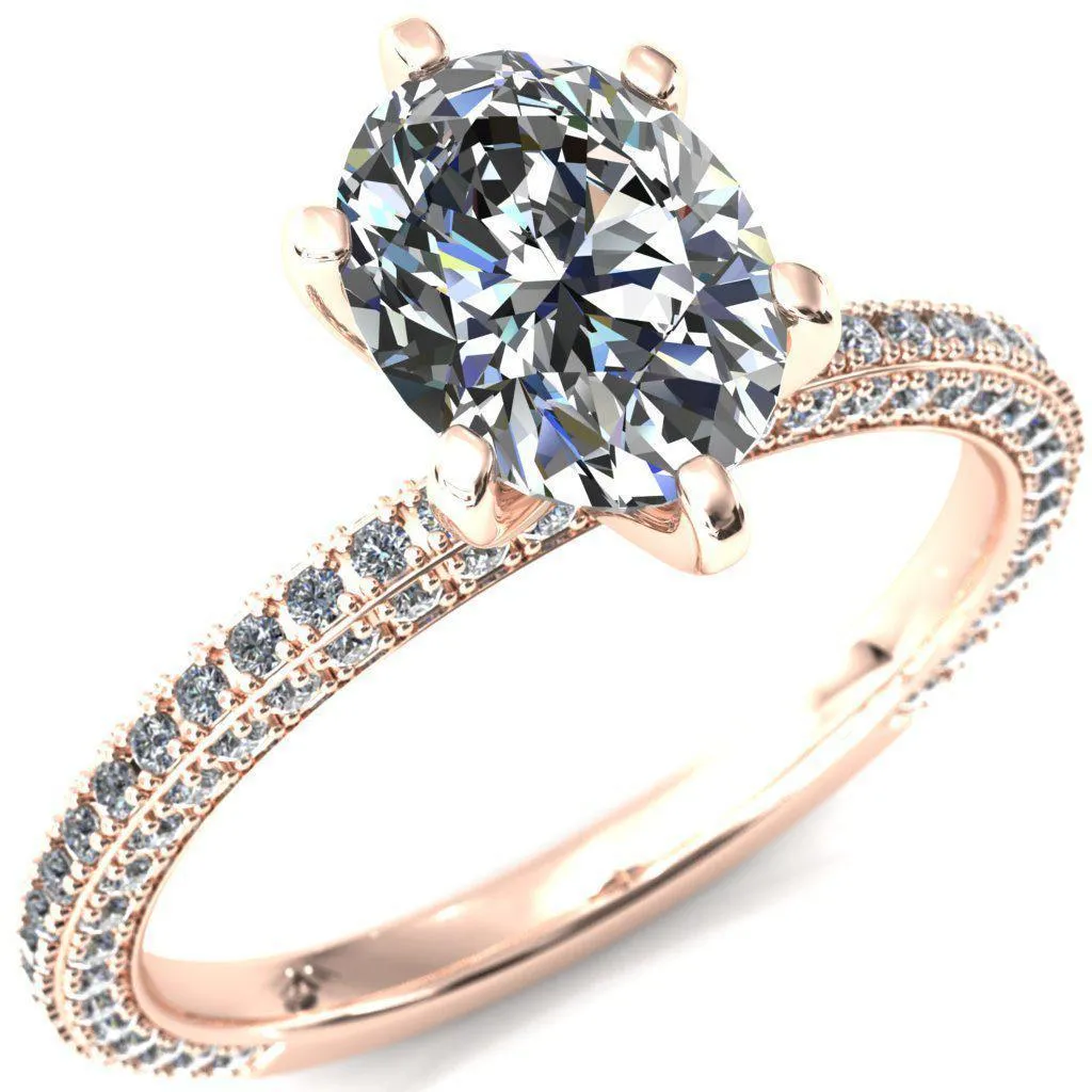 Mariyah Oval Center Stone 6 Prong 3/4 Eternity 3 Sided Diamond Shank Engagement Ring