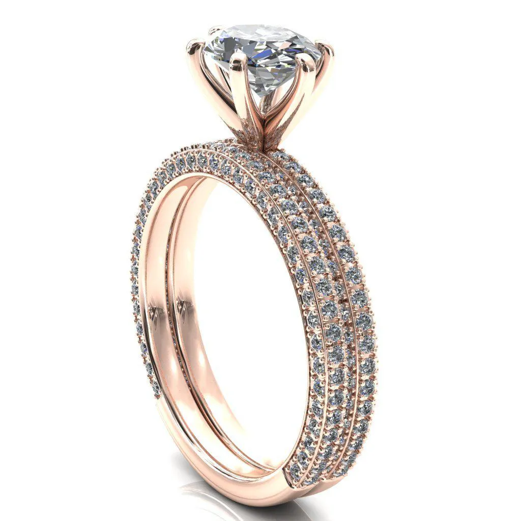 Mariyah Oval Center Stone East-West 6 Prong 3/4 Eternity 3 Sided Diamond Shank Engagement Ring