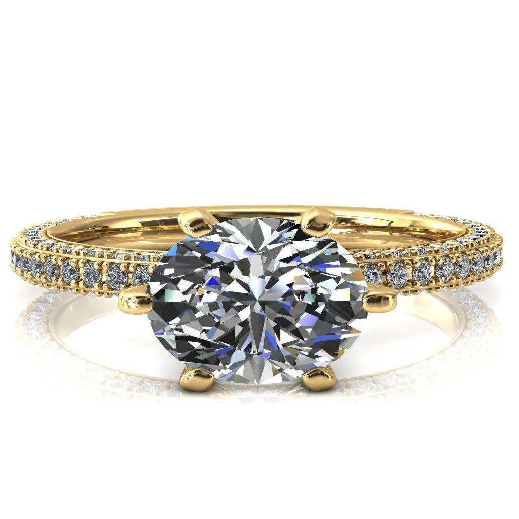 Mariyah Oval Center Stone East-West 6 Prong 3/4 Eternity 3 Sided Diamond Shank Engagement Ring