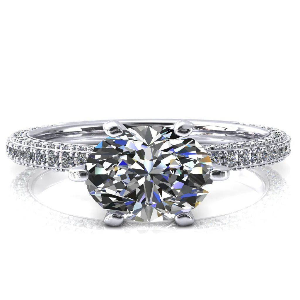 Mariyah Oval Center Stone East-West 6 Prong 3/4 Eternity 3 Sided Diamond Shank Engagement Ring