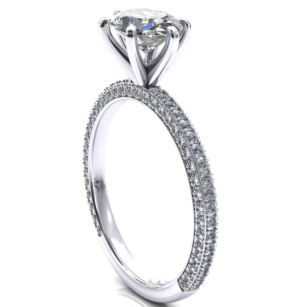 Mariyah Oval Center Stone East-West 6 Prong 3/4 Eternity 3 Sided Diamond Shank Engagement Ring