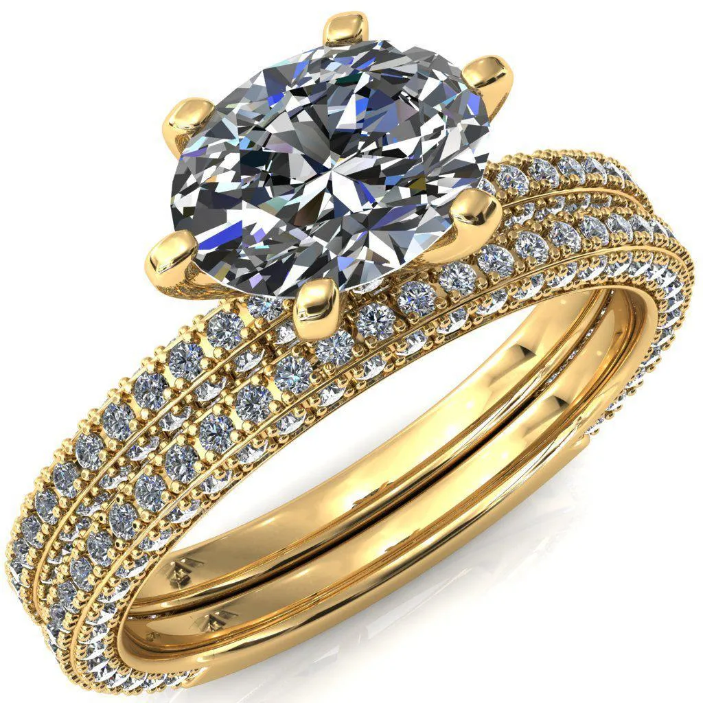 Mariyah Oval Center Stone East-West 6 Prong 3/4 Eternity 3 Sided Diamond Shank Engagement Ring