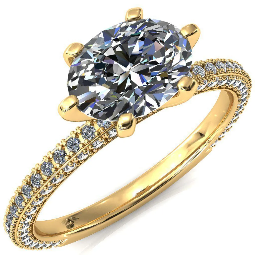 Mariyah Oval Center Stone East-West 6 Prong 3/4 Eternity 3 Sided Diamond Shank Engagement Ring