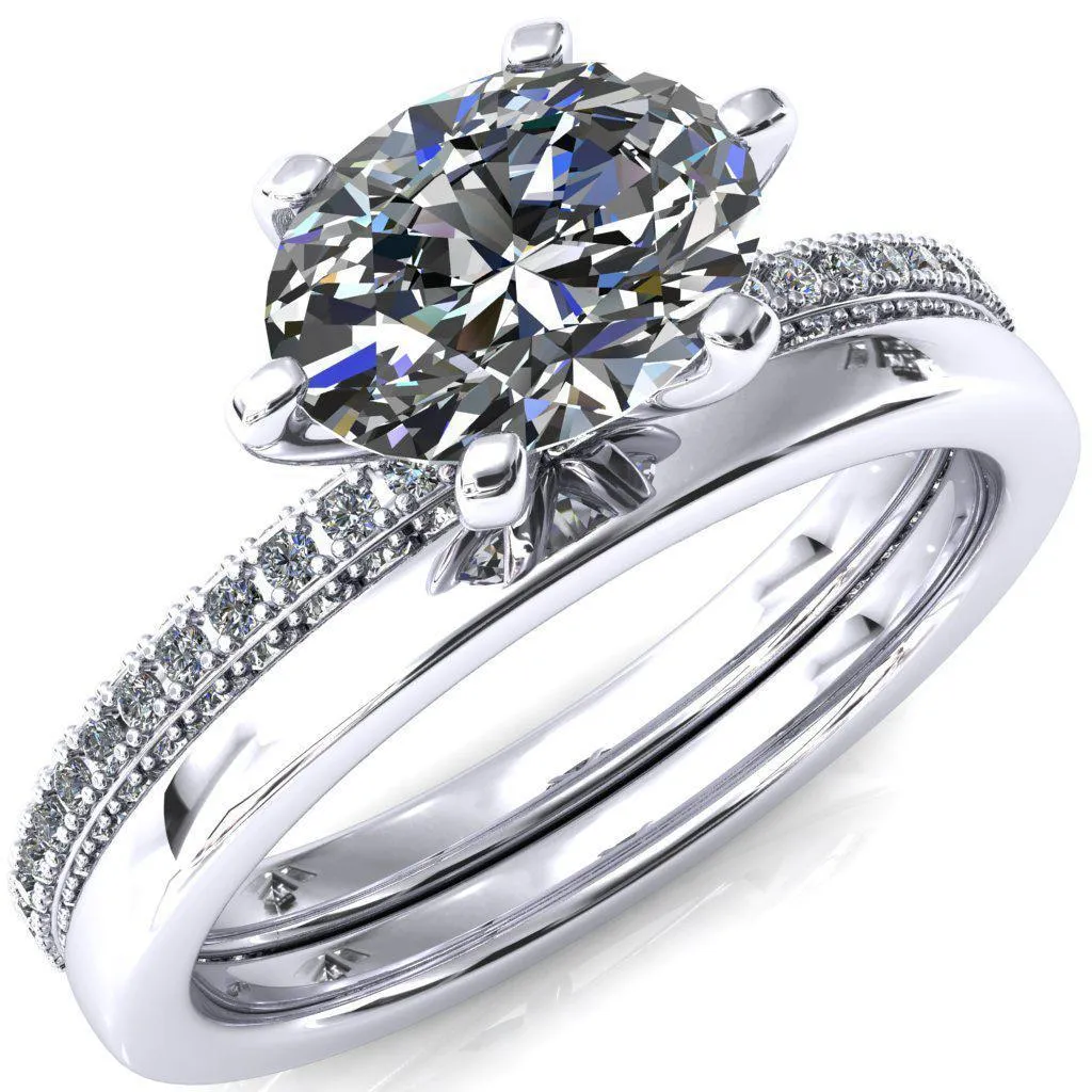 Mariyah Oval Center Stone East-West 6 Prong 3/4 Eternity 3 Sided Diamond Shank Engagement Ring