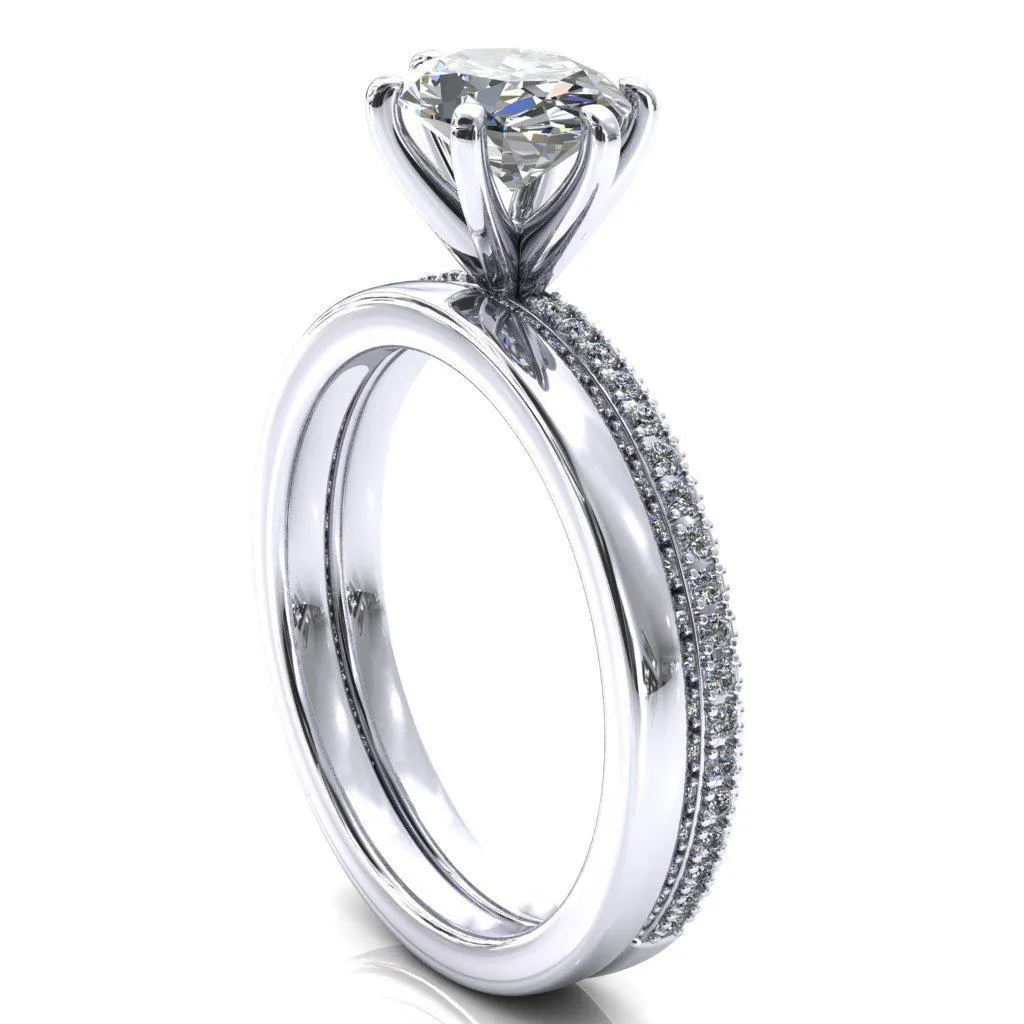Mariyah Oval Center Stone East-West 6 Prong 3/4 Eternity 3 Sided Diamond Shank Engagement Ring