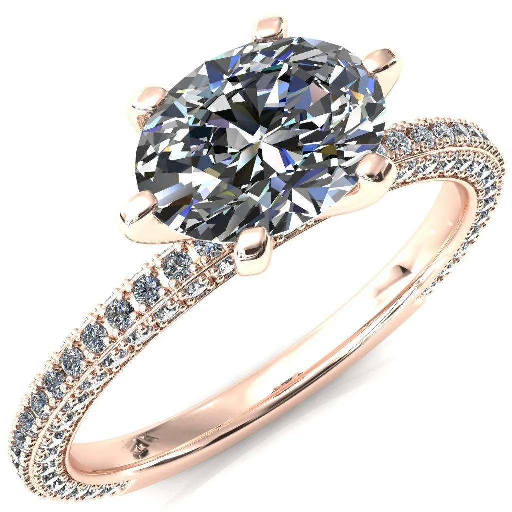Mariyah Oval Center Stone East-West 6 Prong 3/4 Eternity 3 Sided Diamond Shank Engagement Ring