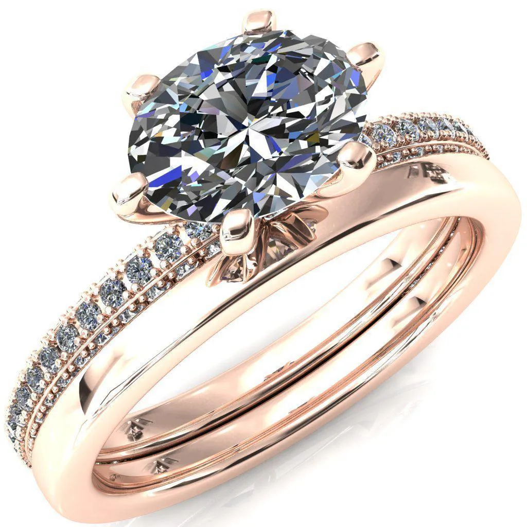 Mariyah Oval Center Stone East-West 6 Prong 3/4 Eternity 3 Sided Diamond Shank Engagement Ring