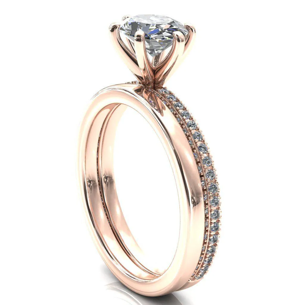 Mariyah Oval Center Stone East-West 6 Prong 3/4 Eternity 3 Sided Diamond Shank Engagement Ring
