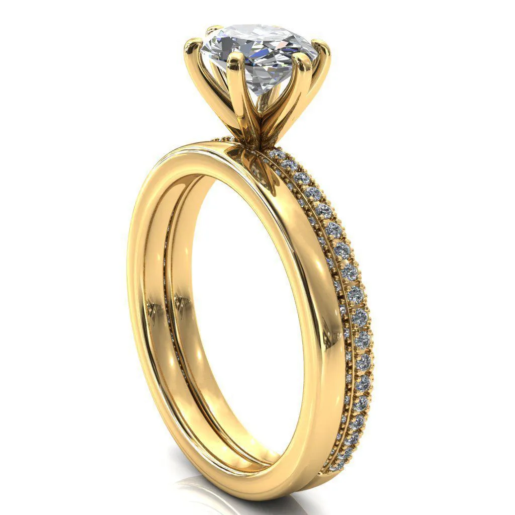 Mariyah Oval Center Stone East-West 6 Prong 3/4 Eternity 3 Sided Diamond Shank Engagement Ring