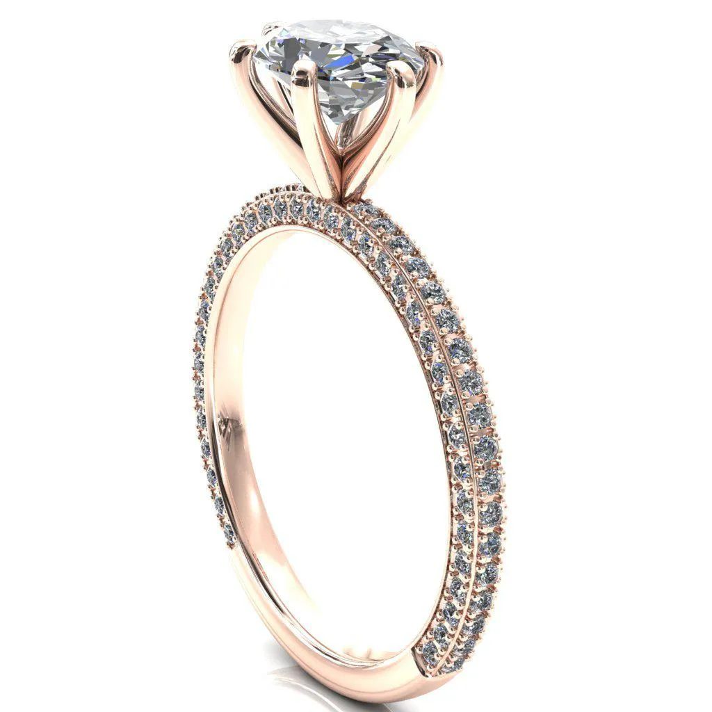 Mariyah Oval Center Stone East-West 6 Prong 3/4 Eternity 3 Sided Diamond Shank Engagement Ring