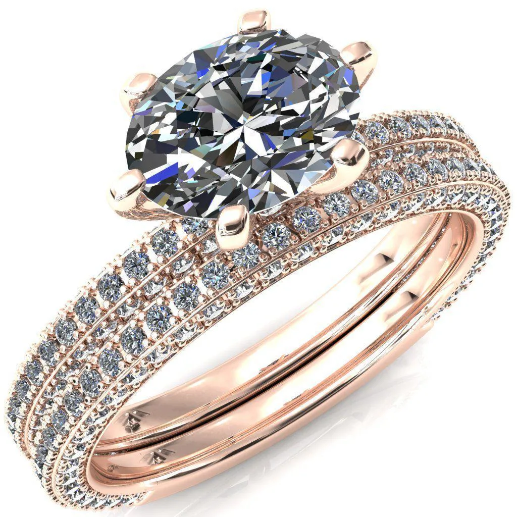Mariyah Oval Center Stone East-West 6 Prong 3/4 Eternity 3 Sided Diamond Shank Engagement Ring