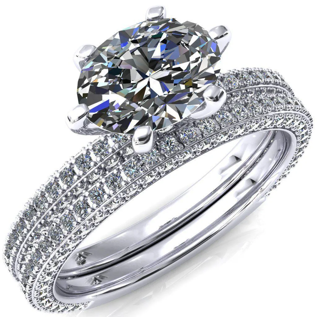 Mariyah Oval Center Stone East-West 6 Prong 3/4 Eternity 3 Sided Diamond Shank Engagement Ring