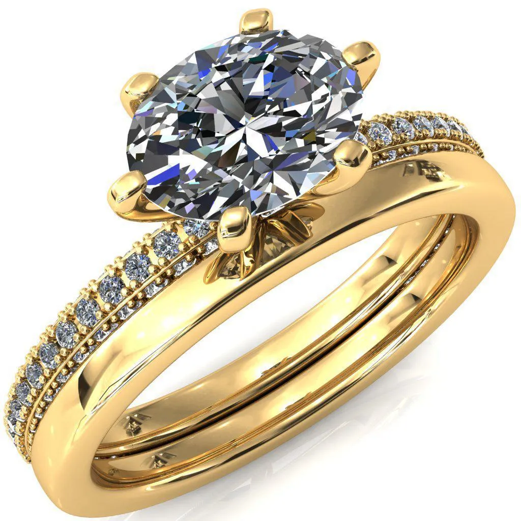 Mariyah Oval Center Stone East-West 6 Prong 3/4 Eternity 3 Sided Diamond Shank Engagement Ring