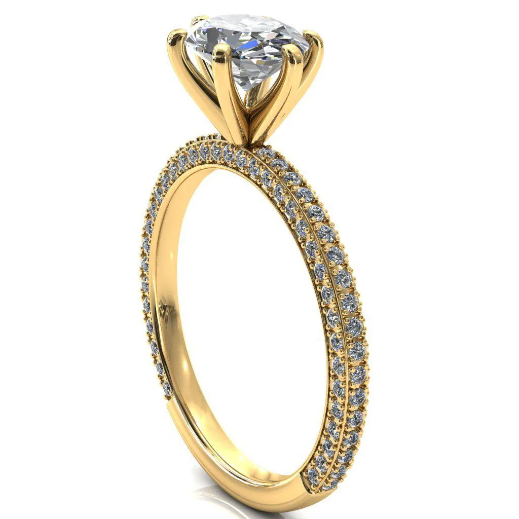 Mariyah Oval Center Stone East-West 6 Prong 3/4 Eternity 3 Sided Diamond Shank Engagement Ring