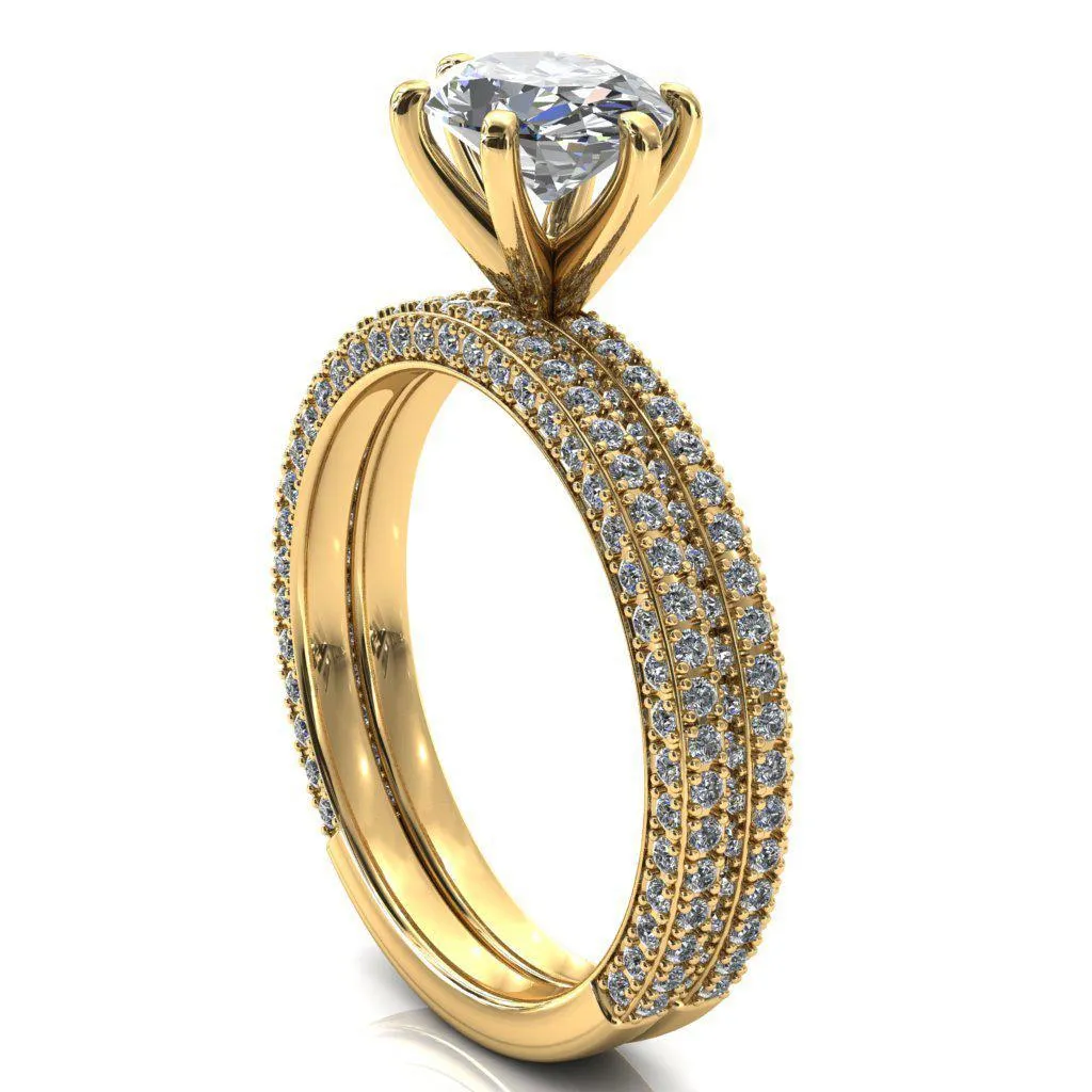 Mariyah Oval Center Stone East-West 6 Prong 3/4 Eternity 3 Sided Diamond Shank Engagement Ring