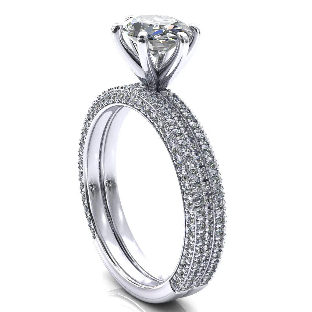 Mariyah Oval Center Stone East-West 6 Prong 3/4 Eternity 3 Sided Diamond Shank Engagement Ring