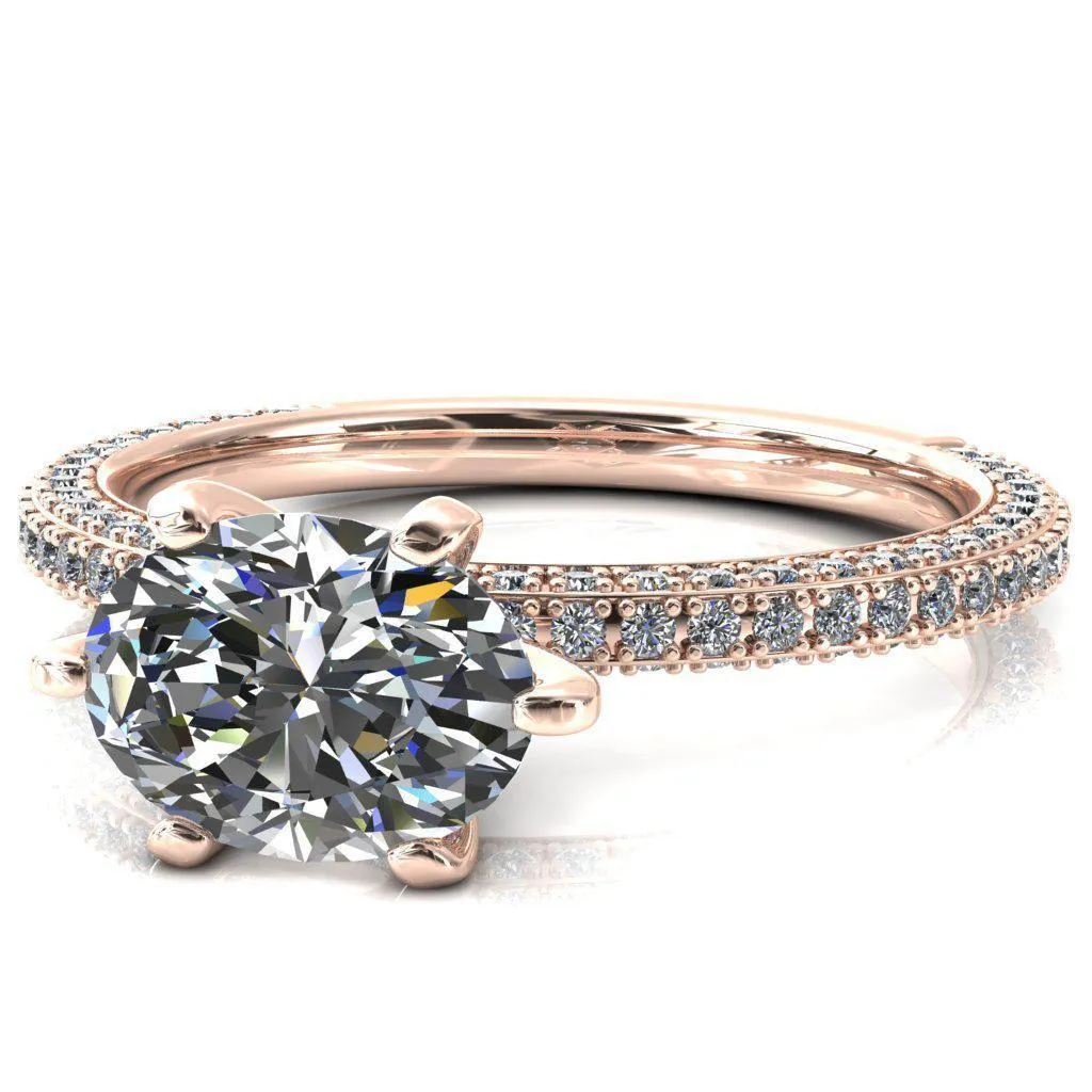 Mariyah Oval Center Stone East-West 6 Prong 3/4 Eternity 3 Sided Diamond Shank Engagement Ring