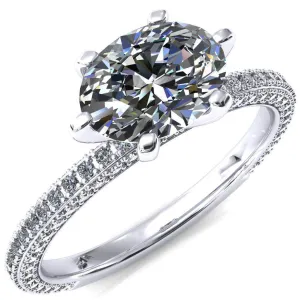 Mariyah Oval Center Stone East-West 6 Prong 3/4 Eternity 3 Sided Diamond Shank Engagement Ring
